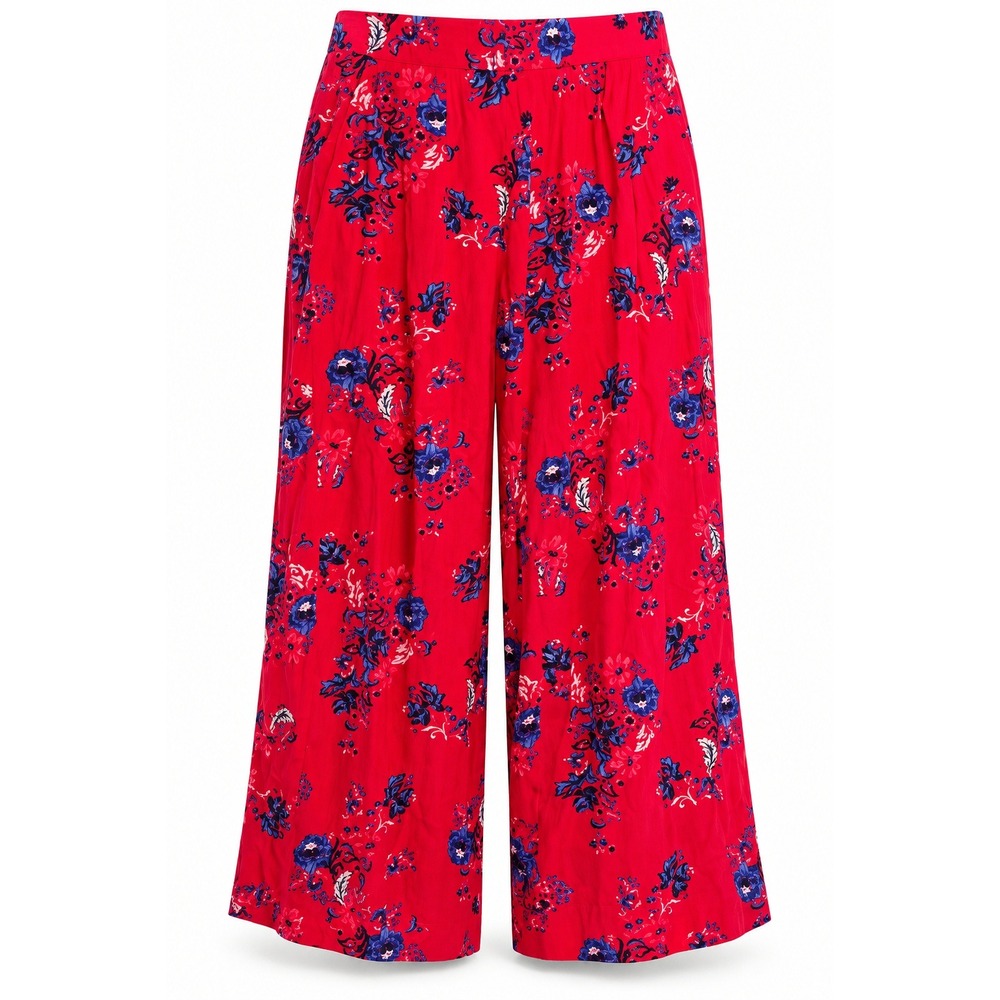 Torrid Womens Size 2R Red Floral Wide Leg Cropped Pants Plus Size